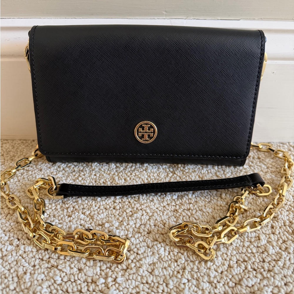 Tory Burch Black Crossbody with Gold Chain Accent